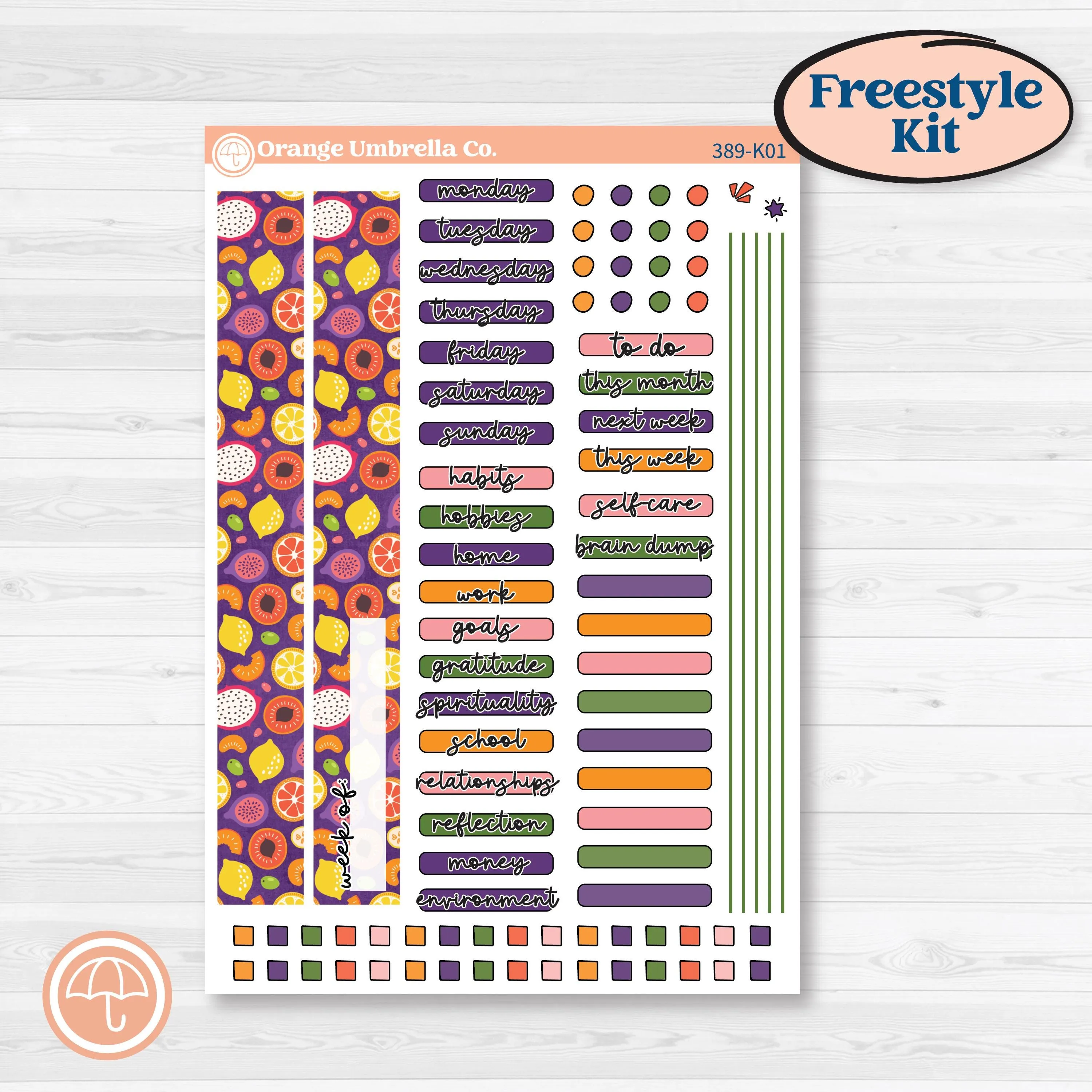 Summer Fruit Kit | Freestyle Kit Any Planner Kit Stickers | Ripe | KIT-389-K