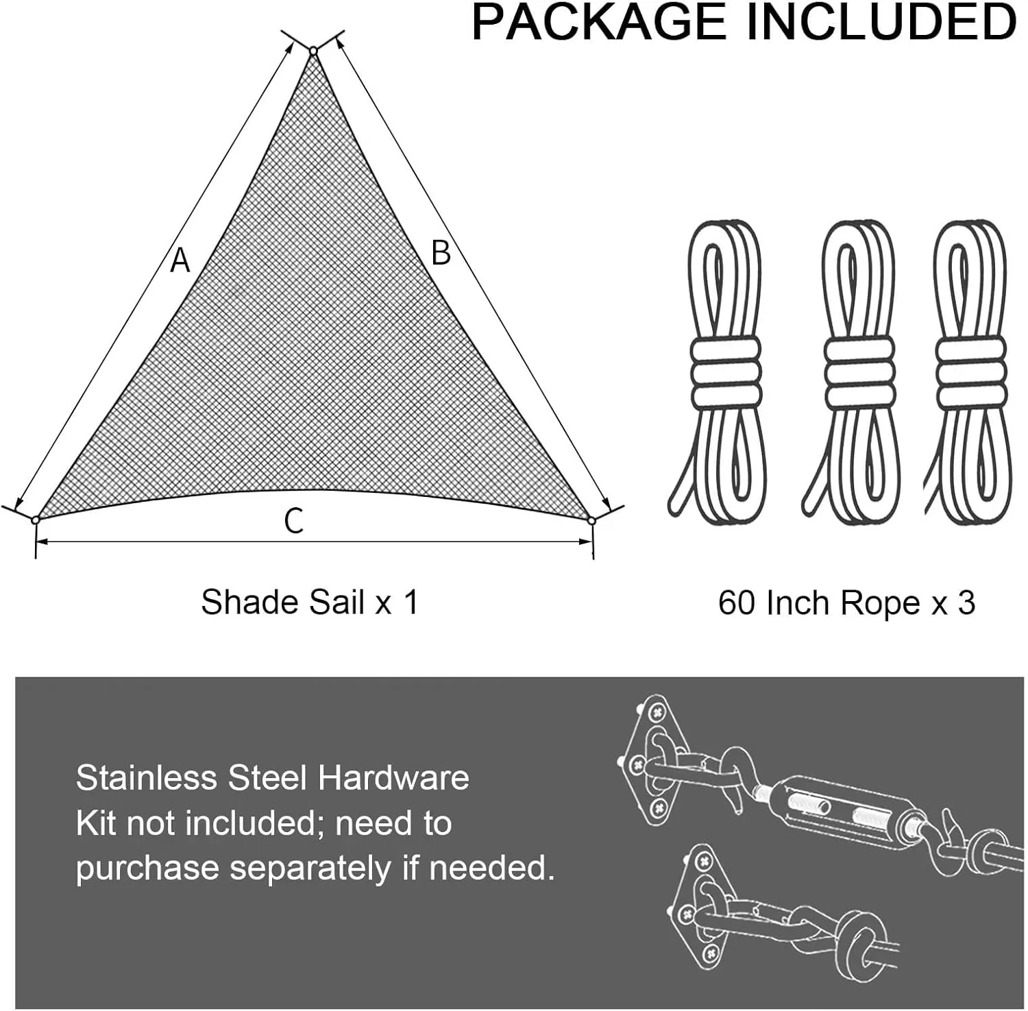 Sun Shade Sail Outdoor Patio, 12' x 12' x 12' Triangle Cream Waterproof & UV Blocking Canopy Sunshade Tarps for Backyard, Deck (We Make Custom Size)
