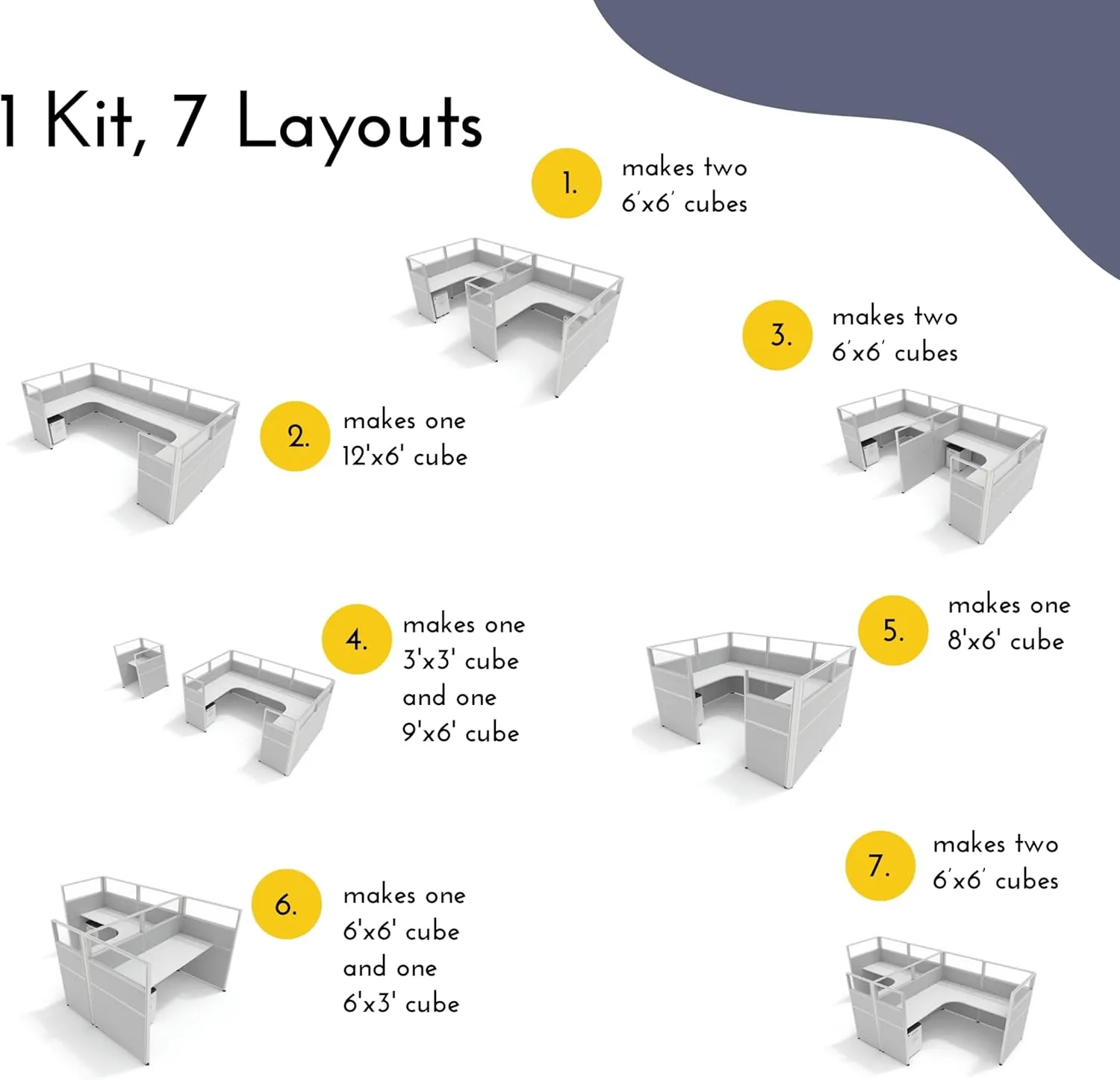 SUNLINE Office Workstation Cubicle Furniture Kit - Customizable Cubicle Desks with Adjustable Panels and Mobile Box Files,7 Layouts for Startups and Modern Workspaces - Gray