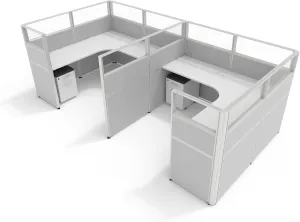SUNLINE Office Workstation Cubicle Furniture Kit - Customizable Cubicle Desks with Adjustable Panels and Mobile Box Files,7 Layouts for Startups and Modern Workspaces - Gray