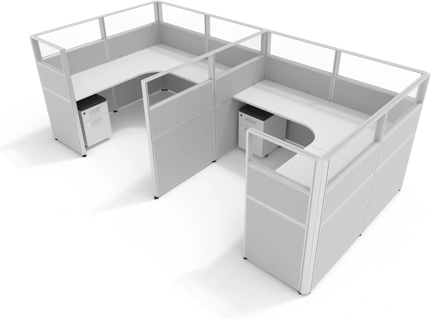 SUNLINE Office Workstation Cubicle Furniture Kit - Customizable Cubicle Desks with Adjustable Panels and Mobile Box Files,7 Layouts for Startups and Modern Workspaces - Gray