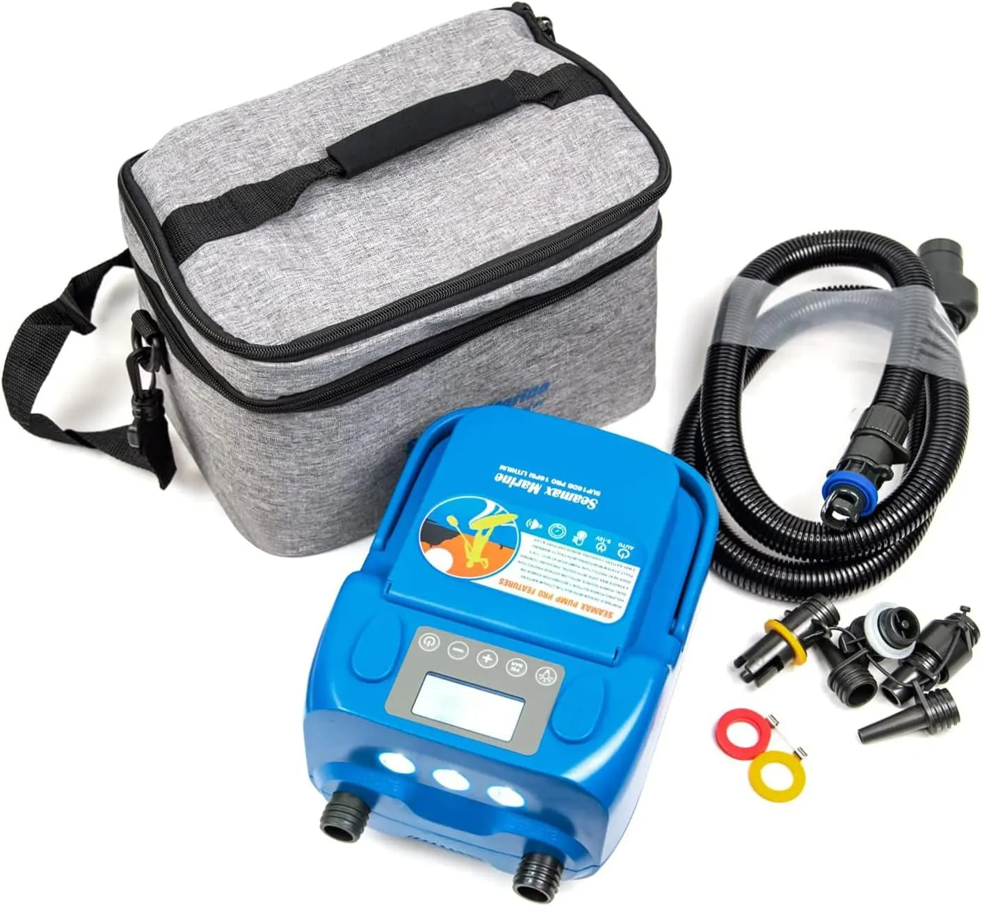 SUP Electric Air Pump,16PSI, Double Stage, Fast Speed, High Pressure,12V 6AH Lithium Battery, USB 2A 5V Charging Port, Portable, Charging Mode, Dual Power, Inflatable Paddle Board, Boat, Kite, Kayak