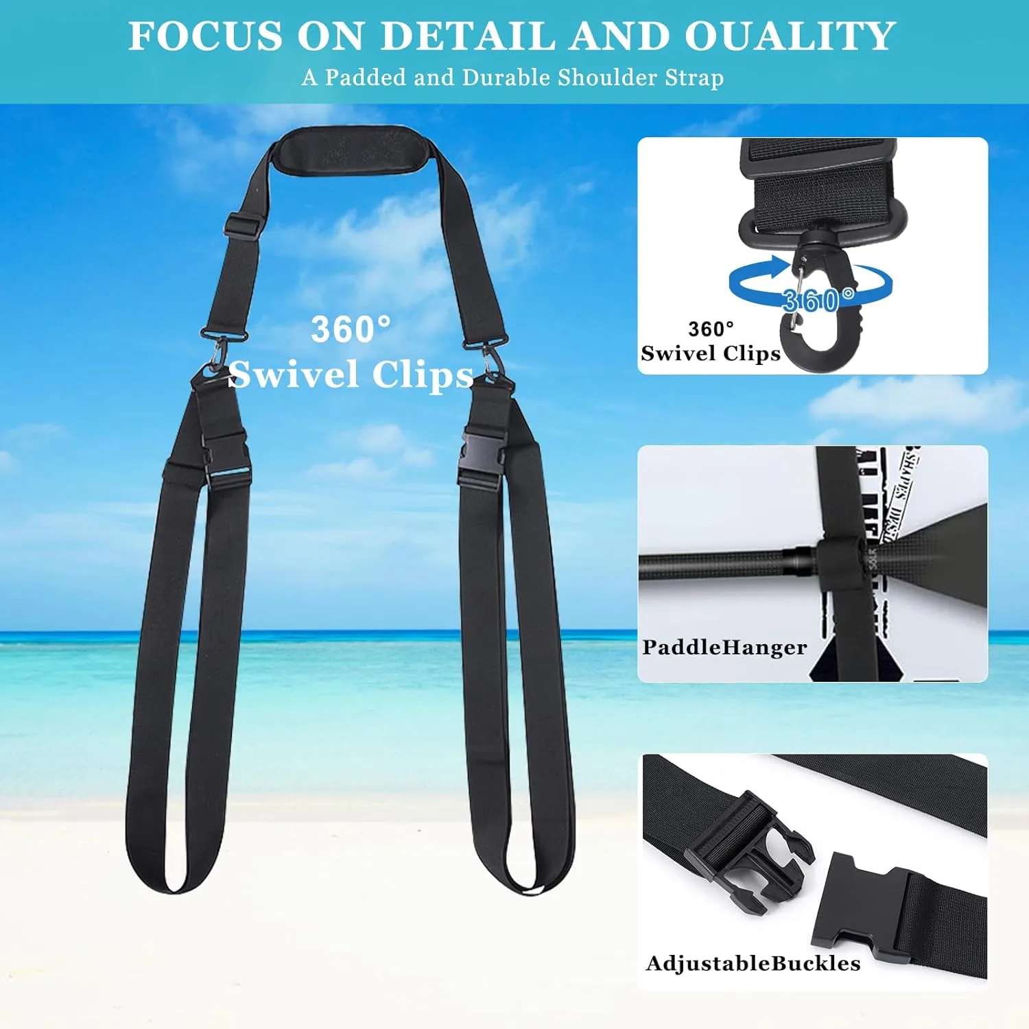 SUP Kayak Carry Strap Adjustable Shoulder Strap with 2 Kayak Storage Hooks