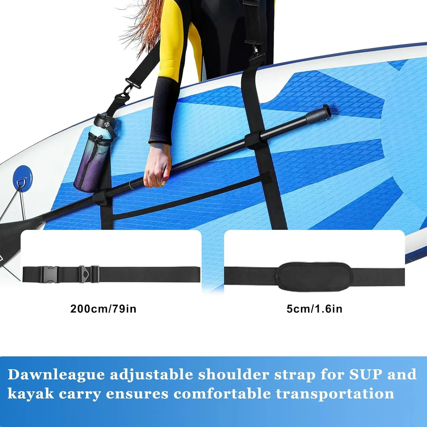 SUP Kayak Carry Strap Adjustable Shoulder Strap with 2 Kayak Storage Hooks