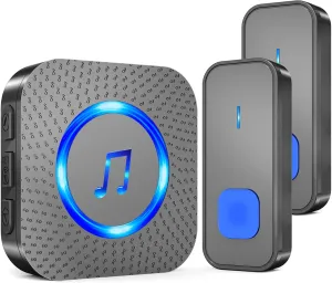 SURFOU Wireless Doorbell with 1 receiver 2 Buttons,IP55 Waterproof Doorbell,1300 FT/400M Remote Doorbell,55 Chimes 5 Volume,Colorful LED Flashing,110 db Loud Volume,For Home/Classroom