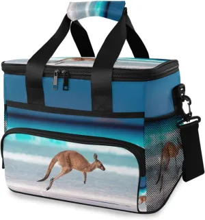 susiyo Kangaroo Jumping on Beach Large Lunch Bag Insulated Lunch Box Cooler Tote Bag for Picnic Camping