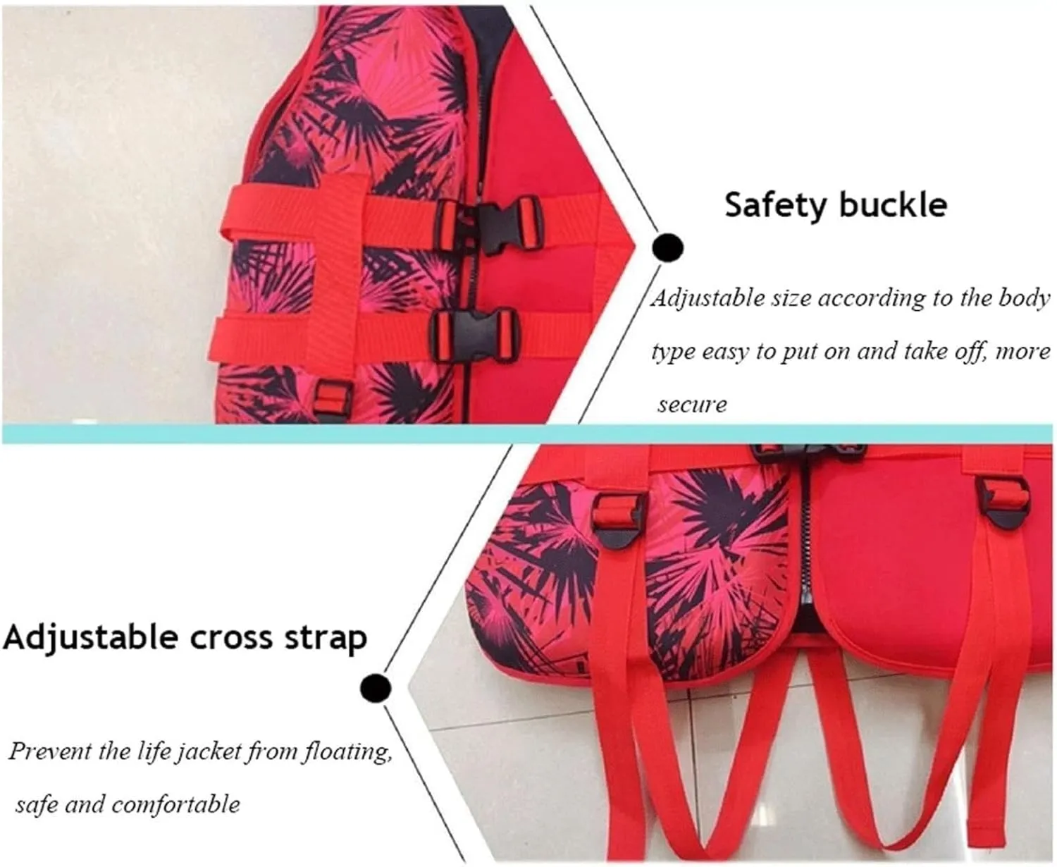 Swim Jacket with Adjustable Safety Buckle and Zipper, Float Jacket for Kayaking Boating Fishing