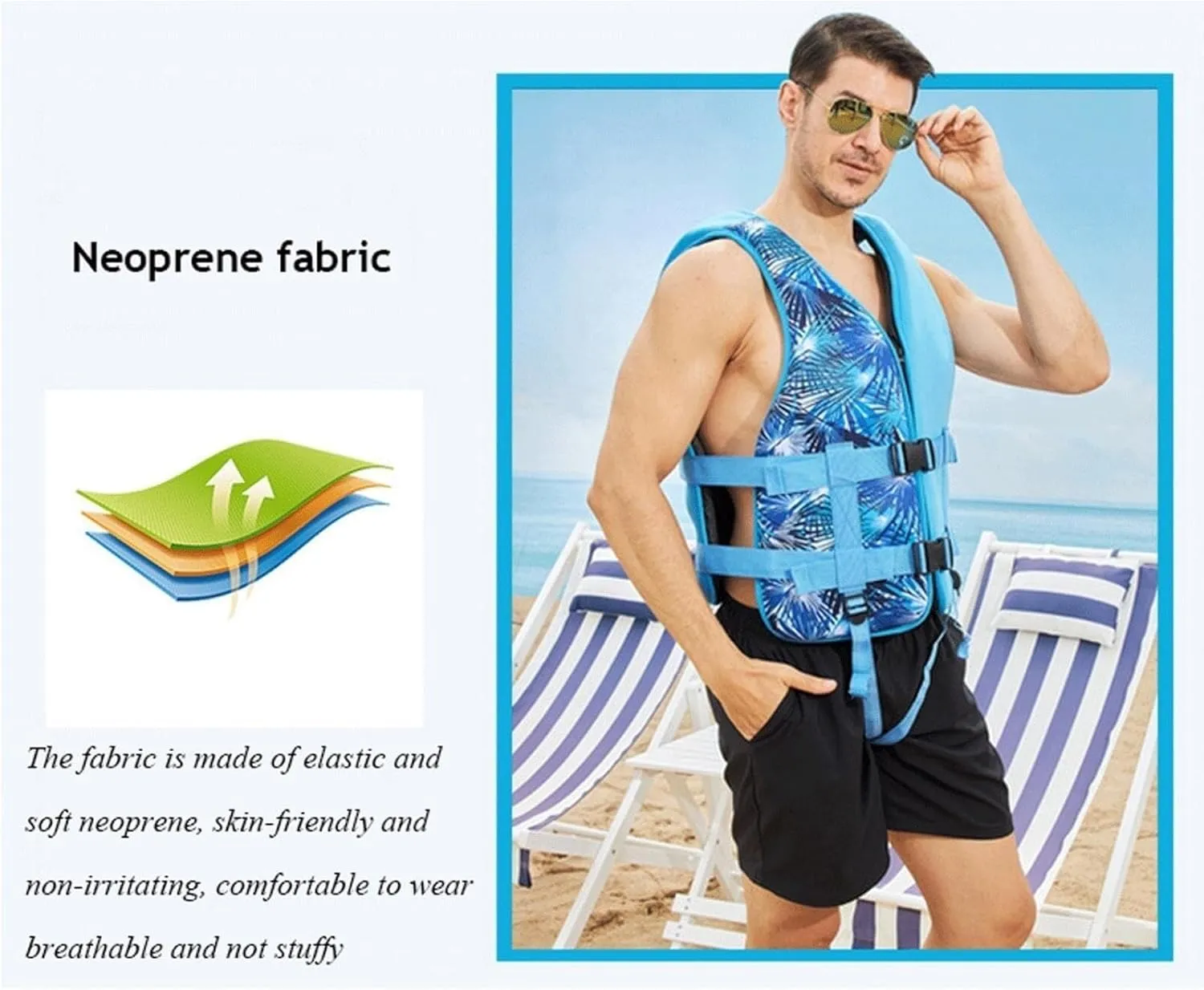 Swim Jacket with Adjustable Safety Buckle and Zipper, Float Jacket for Kayaking Boating Fishing