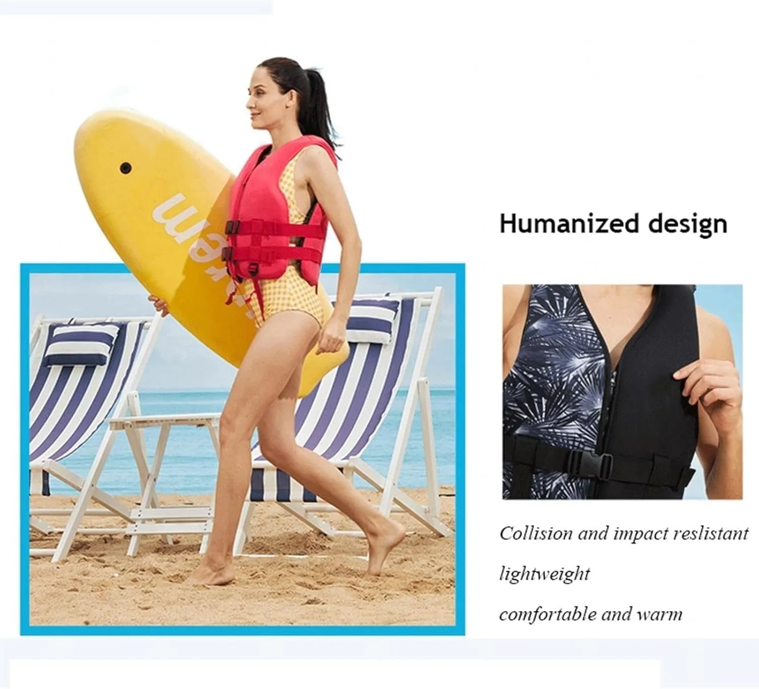 Swim Jacket with Adjustable Safety Buckle and Zipper, Float Jacket for Kayaking Boating Fishing