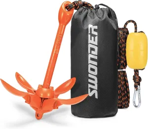Swonder Kayak Anchor, 3.5lbs Folding Anchor Kit w/Rope & Storage Bag, Complete Accessories Kit for Kayak, Paddle Board, Jet Ski and Small Boats