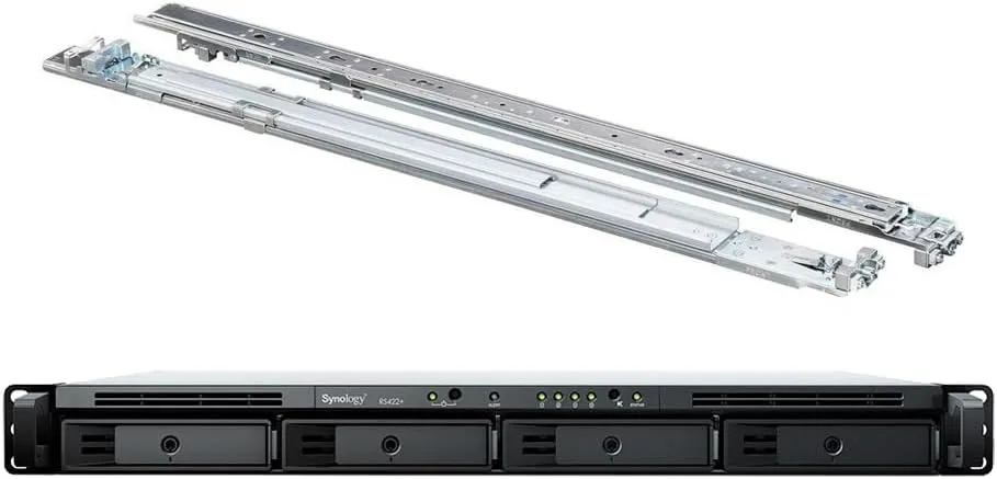 Synology RackStation RS422  NAS Server with Ryzen 2.6GHz CPU, 2GB Memory, 16TB SSD Storage, 2 x 1GbE LAN Ports, DSM Operating System Bundle with Rail kit