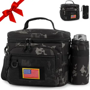 Tactical Reusable Lunch Bag for Men/Women - Insulated Lunch Box Leakproof Lunch Pail Freezable with Adjustable Shoulder Strap,Lunch Cooler Bag for Work Office Picnic Beach，Black Camo