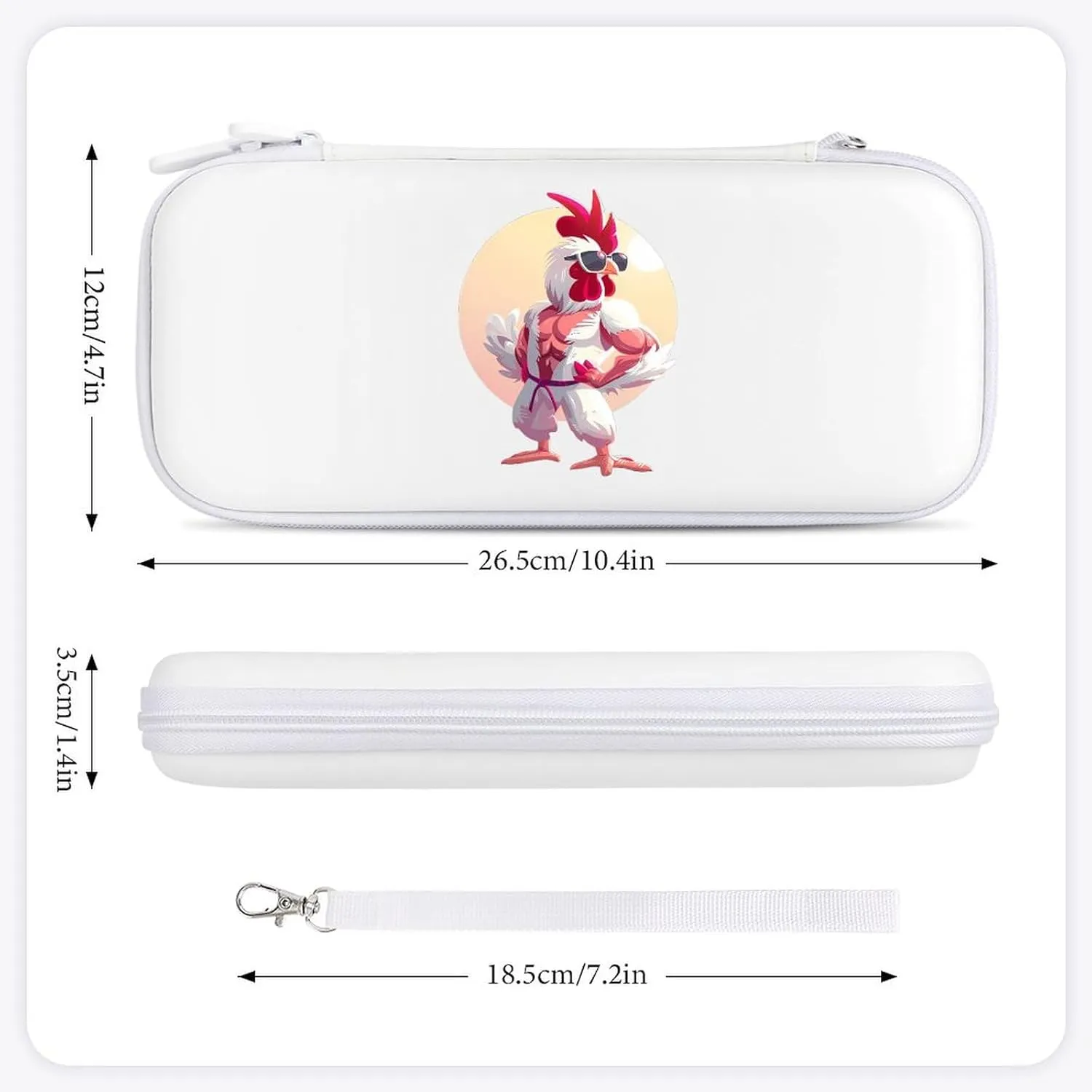 Taekwondo Muscle Turkey Chicken Hard Shell Travel Case with Rope 15 Game Card Pockets Compatible with Switch Protective