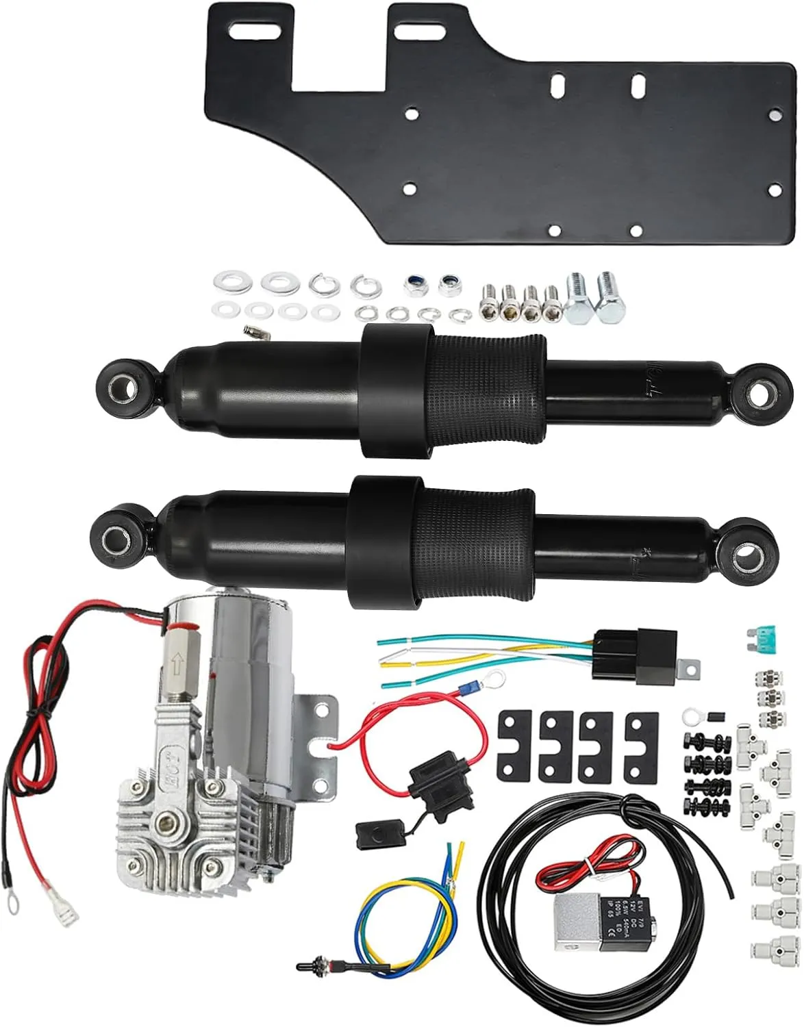 TCT-MOTORPARTS Adjustable Rear Air Ride Suspension Kit & Electric Center Stand Fit for Harley Harley Touring Bagger Electra Glide Street Glide Road Glide Ultra Classic 2009-2016