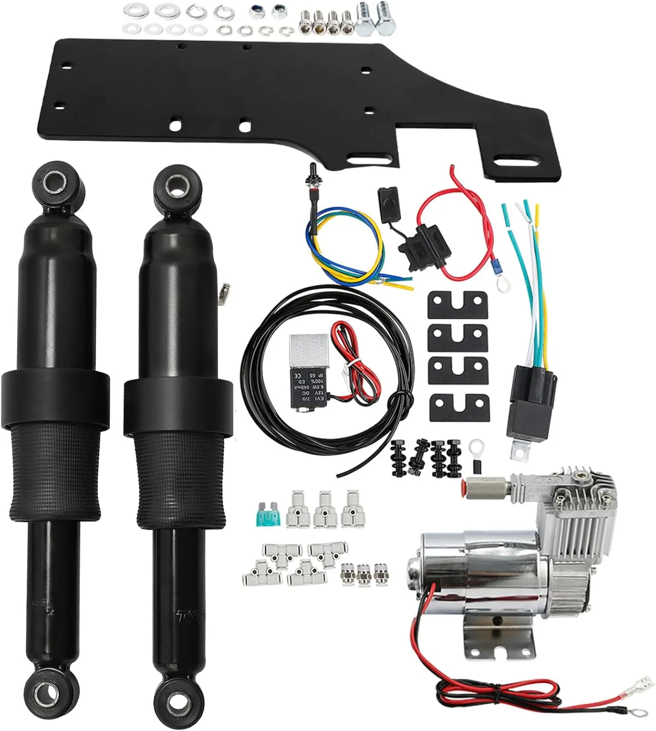 TCT-MOTORPARTS Adjustable Rear Air Ride Suspension Kit & Electric Center Stand Fit for Harley Harley Touring Bagger Electra Glide Street Glide Road Glide Ultra Classic 2009-2016
