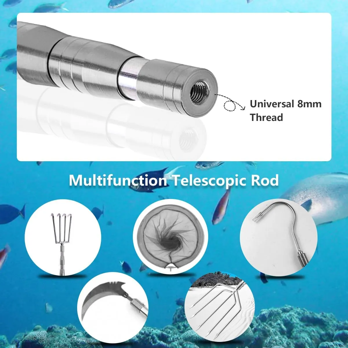 Telescopic Fish Gaff with 1~5 Teeth Assorted harpoons Barbed, Sea and Ice Fishing Spear Gig for Hunting Fish Frog Mole