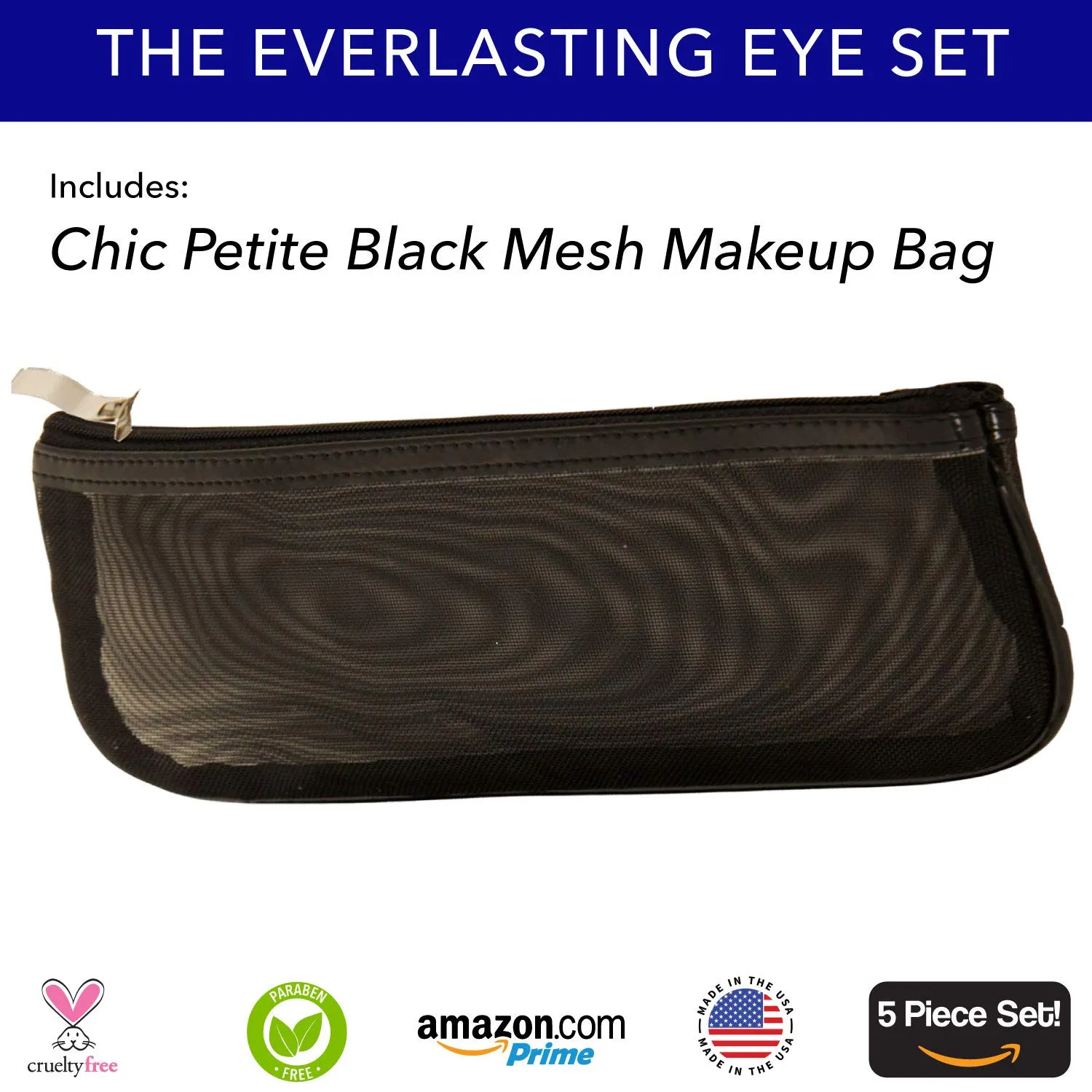 The Everlasting Eye 5 Piece Waterproof Makeup Set. Gel Eyeliner, Creme Eyeshadow, 2 brushes and Mesh Bag. Paraben-free, Talc-free, Cruelty-free. Elsa/Blue Angel 1112