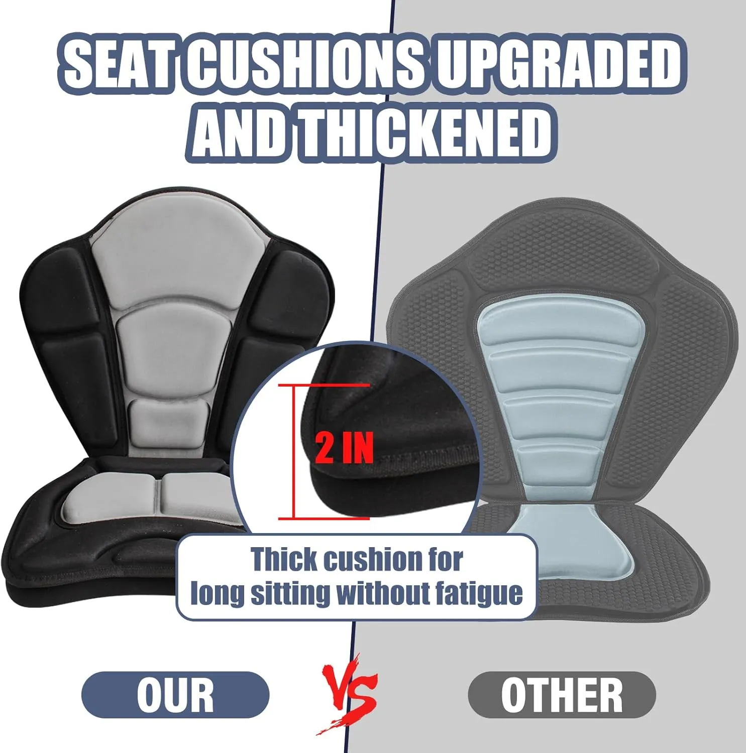 Thickened Kayak Seats - Premium Shockproof Seats with Back Support for Kayaking, Canoeing, Fishing, Paddle Boarding - Comfort, Versatility and Extra Storage (Deluxe Black Gray, 2 pcs)