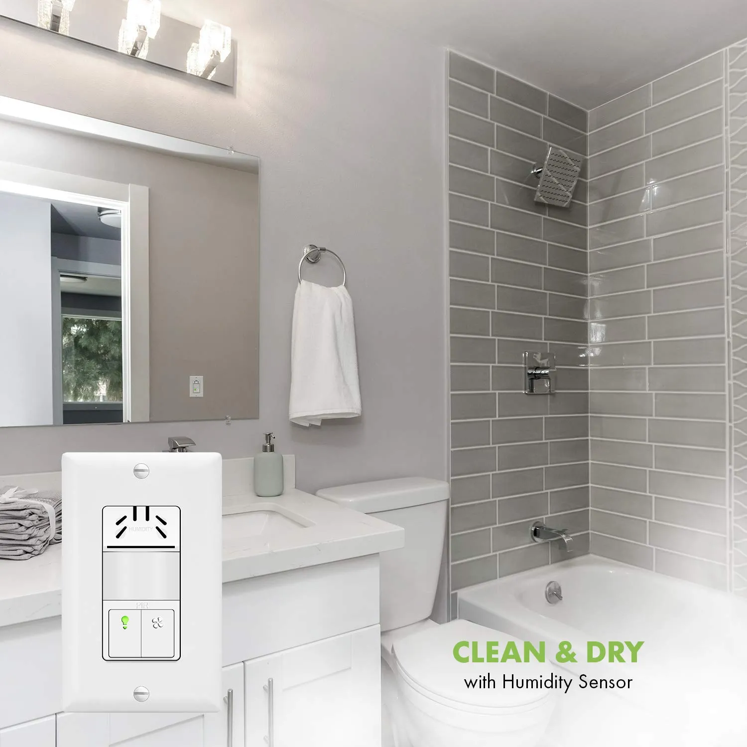 TOPGREENER Dual Tech Humidity Sensor Switch, Infrared PIR Motion & Air Moisture Detection, Bathroom Fan & Light Control, Adjustable Timing, Neutral Wire Required, UL Listed, TDHOS5-2PCS, White 2 Pack