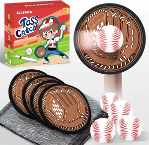 Toss and Catch Soft Sticky Ball Game Set for Kids 3-5, Toddler Baseball Glove Paddle Pads Catch Tennis Ball Sports Toys Indoor, Sticky Catcher Mitt with Softball Play Catching Beginner Set