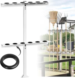 Trailer Tool Rack Shovel Holder - Rake Holder for Trailer Landscape Hand Tool Rack Trailer Rake Rack with 6 Tool Holes with Rubber Grommets, White