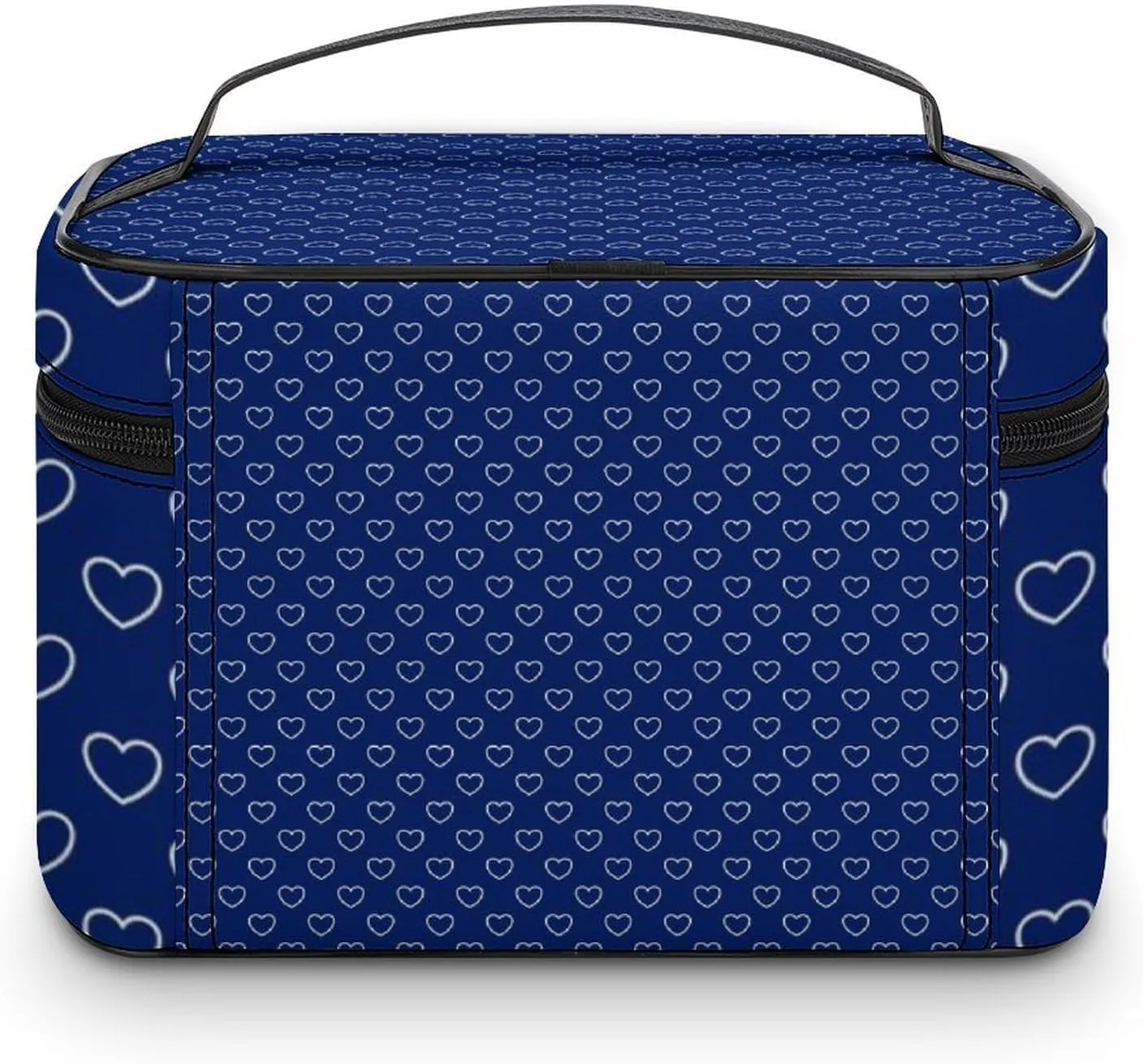 Travel Makeup Bag, Dark Blue Hearts Cosmetic Bags for Women Large Capacity Waterproof Toiletry Bag Make up Organizer