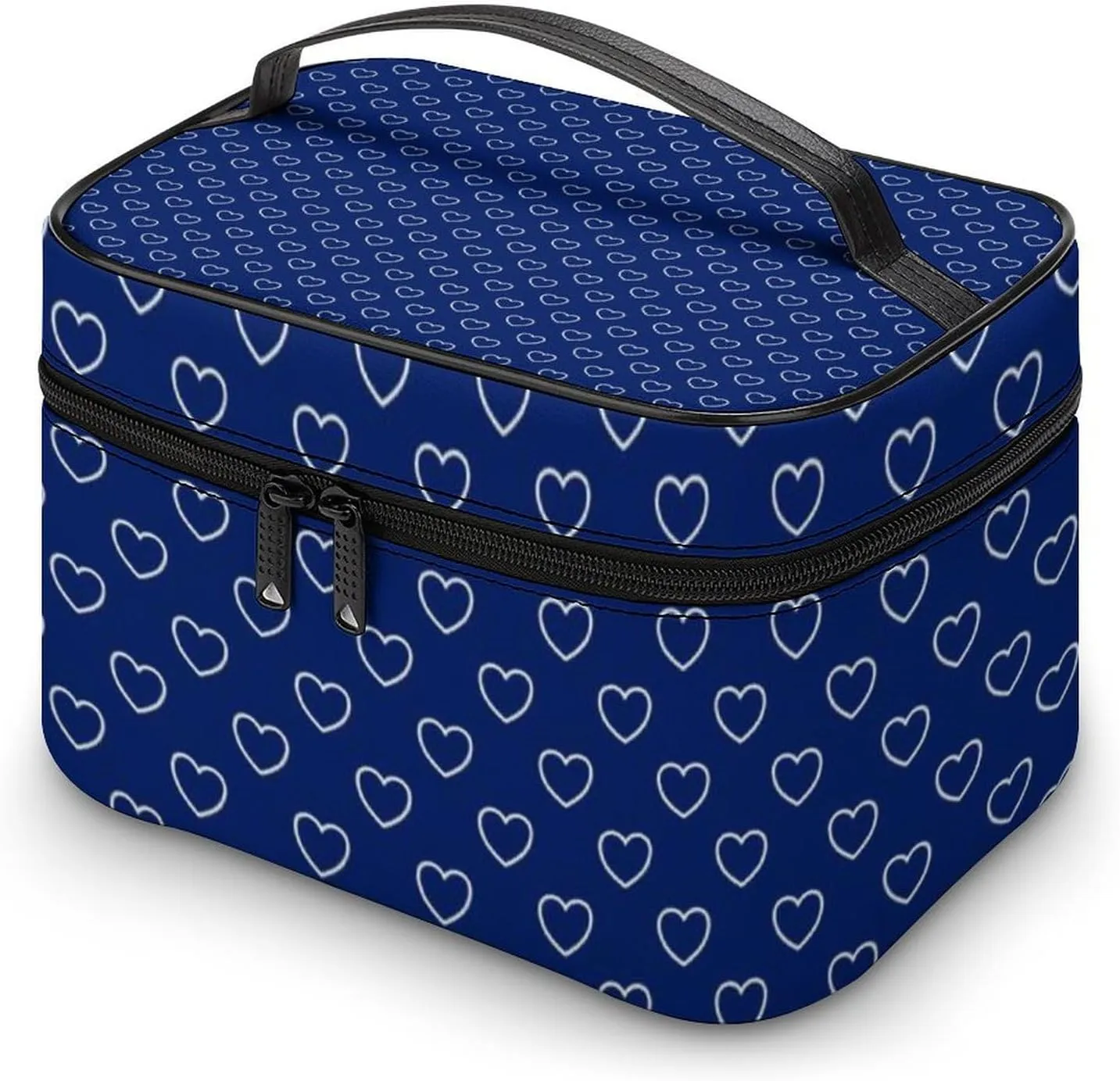 Travel Makeup Bag, Dark Blue Hearts Cosmetic Bags for Women Large Capacity Waterproof Toiletry Bag Make up Organizer