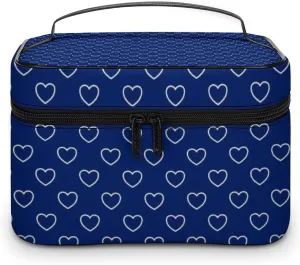 Travel Makeup Bag, Dark Blue Hearts Cosmetic Bags for Women Large Capacity Waterproof Toiletry Bag Make up Organizer