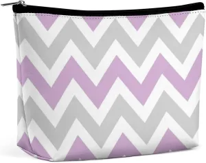 Travel Makeup Bag, Gray and Lilac Purple Chevron Cosmetic Bags for Women Large Capacity Waterproof Toiletry Pouch Make up Organizer