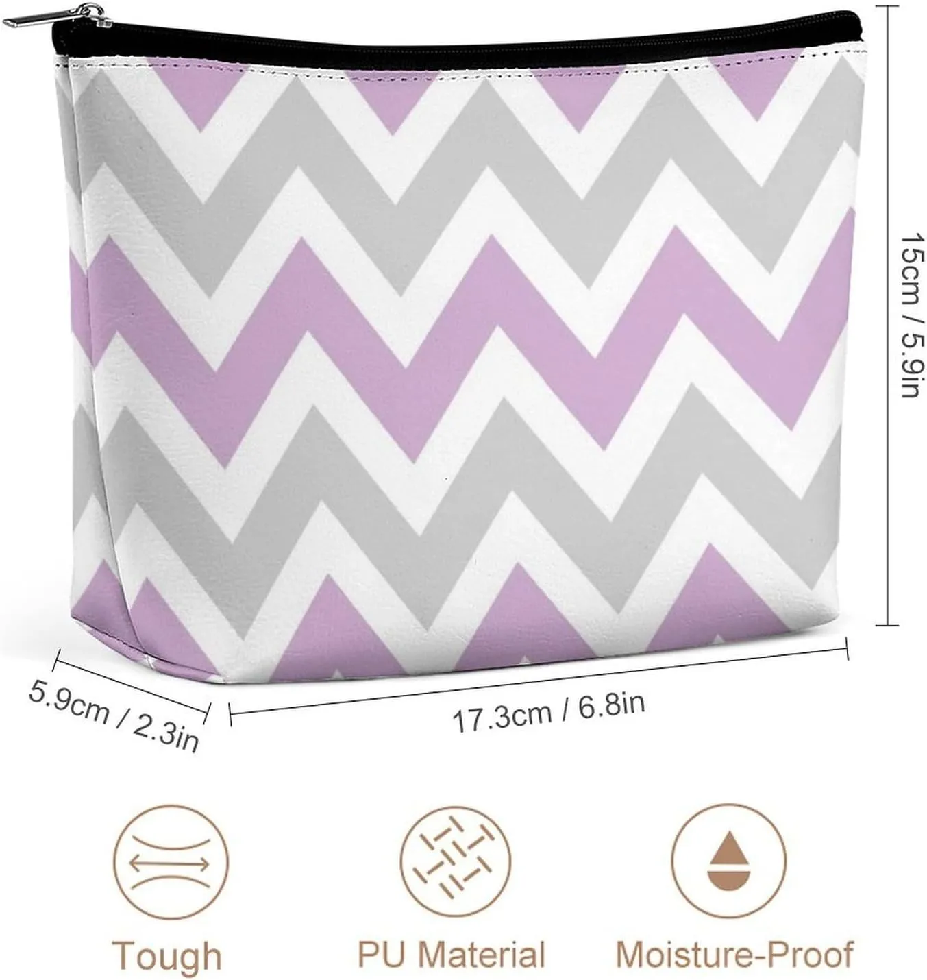 Travel Makeup Bag, Gray and Lilac Purple Chevron Cosmetic Bags for Women Large Capacity Waterproof Toiletry Pouch Make up Organizer