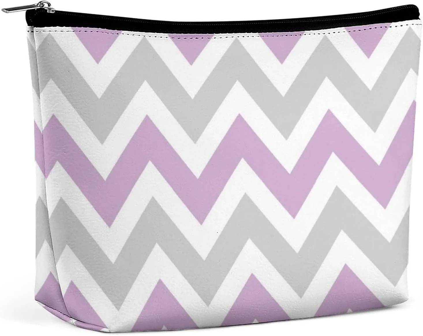 Travel Makeup Bag, Gray and Lilac Purple Chevron Cosmetic Bags for Women Large Capacity Waterproof Toiletry Pouch Make up Organizer
