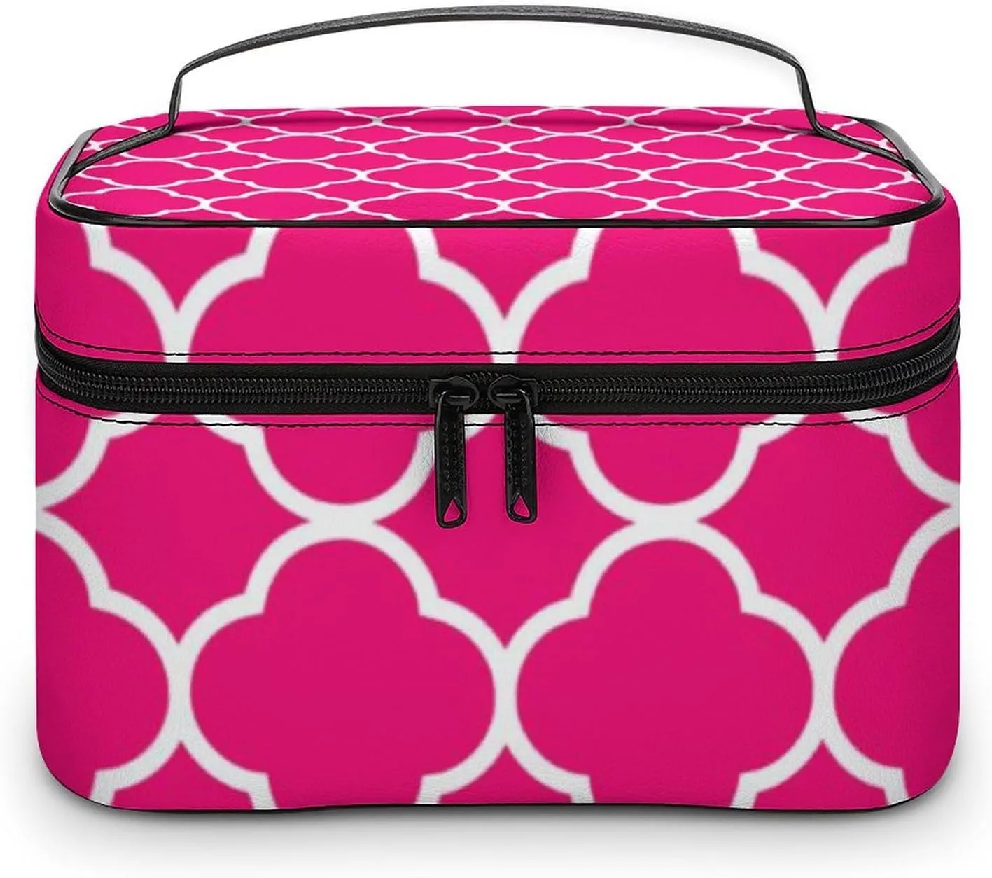 Travel Makeup Bag, Quatrefoil Hot Pink White Cosmetic Bags for Women Large Capacity Waterproof Toiletry Bag Make up Organizer