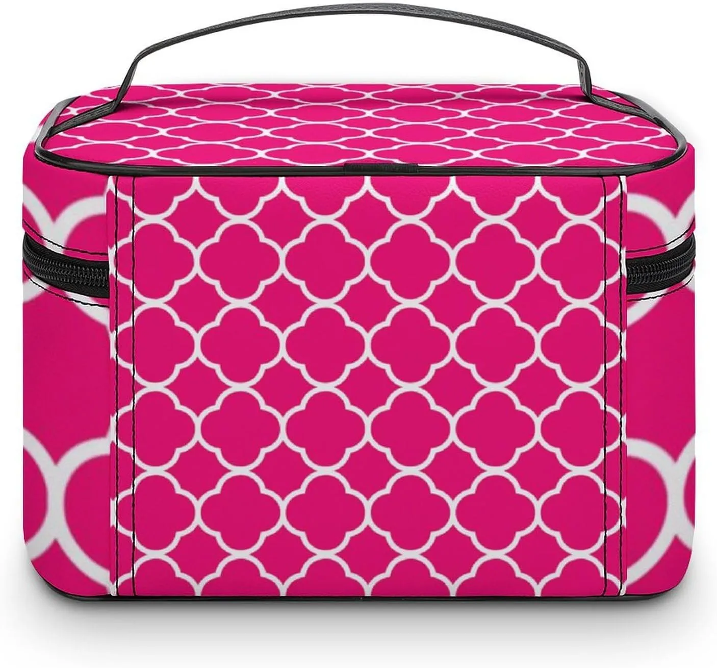 Travel Makeup Bag, Quatrefoil Hot Pink White Cosmetic Bags for Women Large Capacity Waterproof Toiletry Bag Make up Organizer