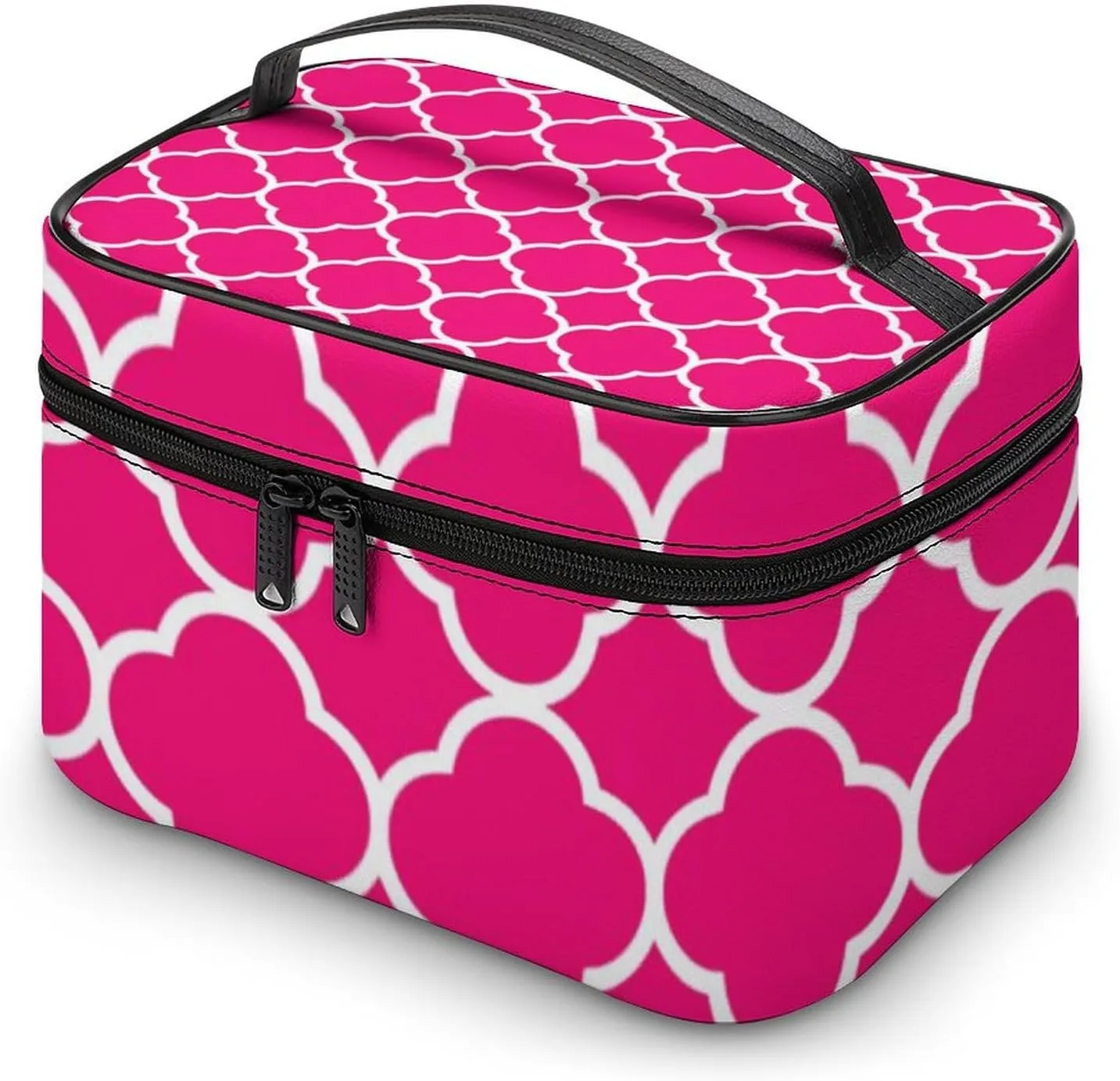 Travel Makeup Bag, Quatrefoil Hot Pink White Cosmetic Bags for Women Large Capacity Waterproof Toiletry Bag Make up Organizer