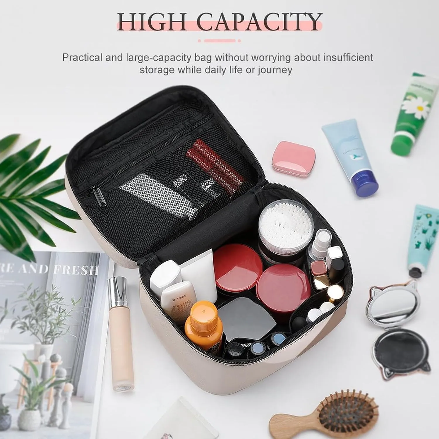 Travel Makeup Bag, Taupe Beige Cream Cosmetic Bags for Women Large Capacity Waterproof Toiletry Bag Make up Organizer