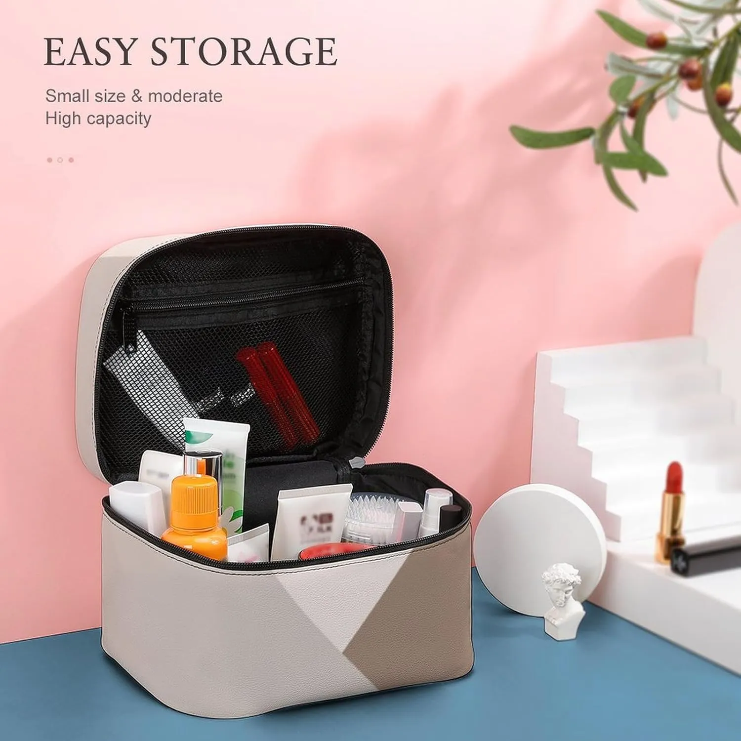 Travel Makeup Bag, Taupe Beige Cream Cosmetic Bags for Women Large Capacity Waterproof Toiletry Bag Make up Organizer