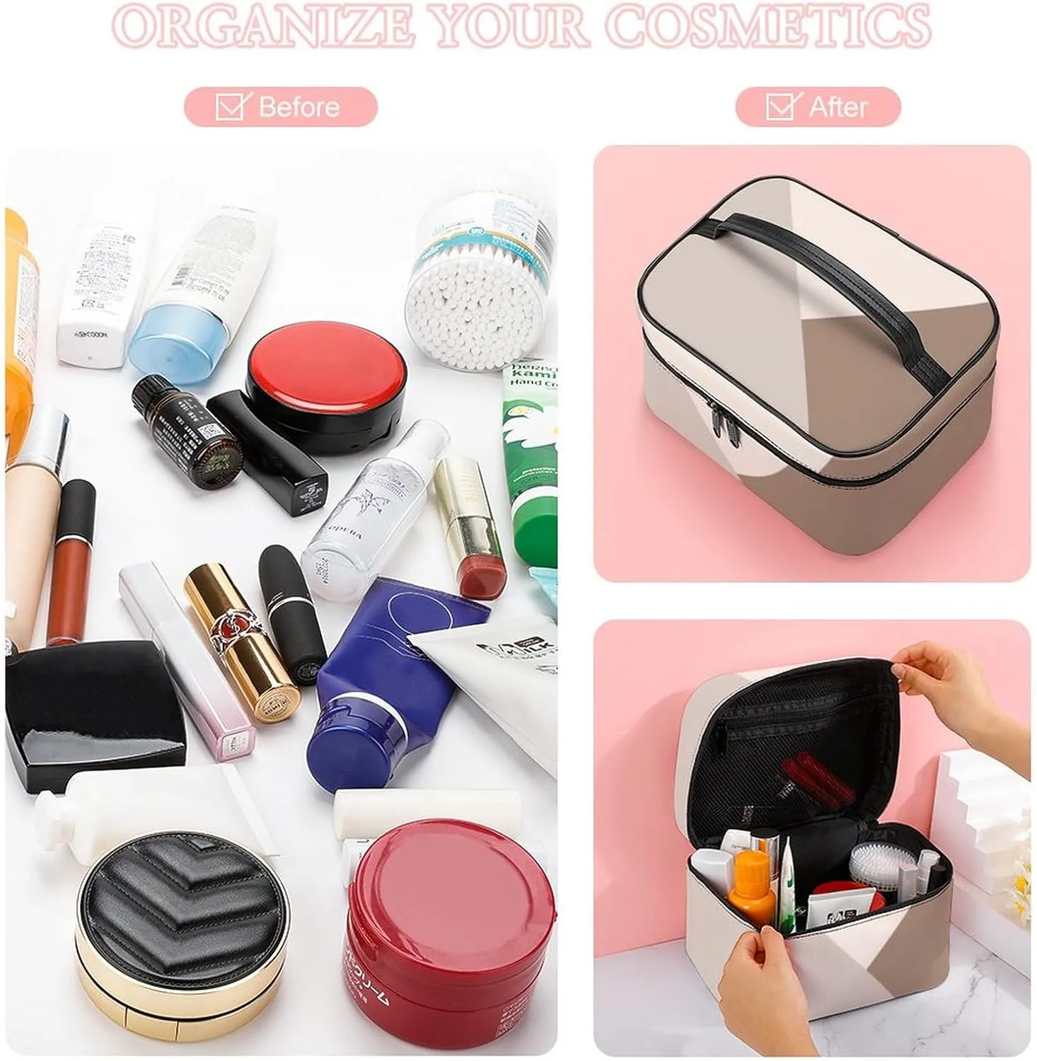 Travel Makeup Bag, Taupe Beige Cream Cosmetic Bags for Women Large Capacity Waterproof Toiletry Bag Make up Organizer