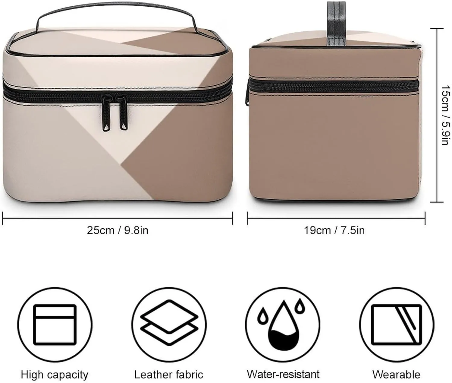 Travel Makeup Bag, Taupe Beige Cream Cosmetic Bags for Women Large Capacity Waterproof Toiletry Bag Make up Organizer