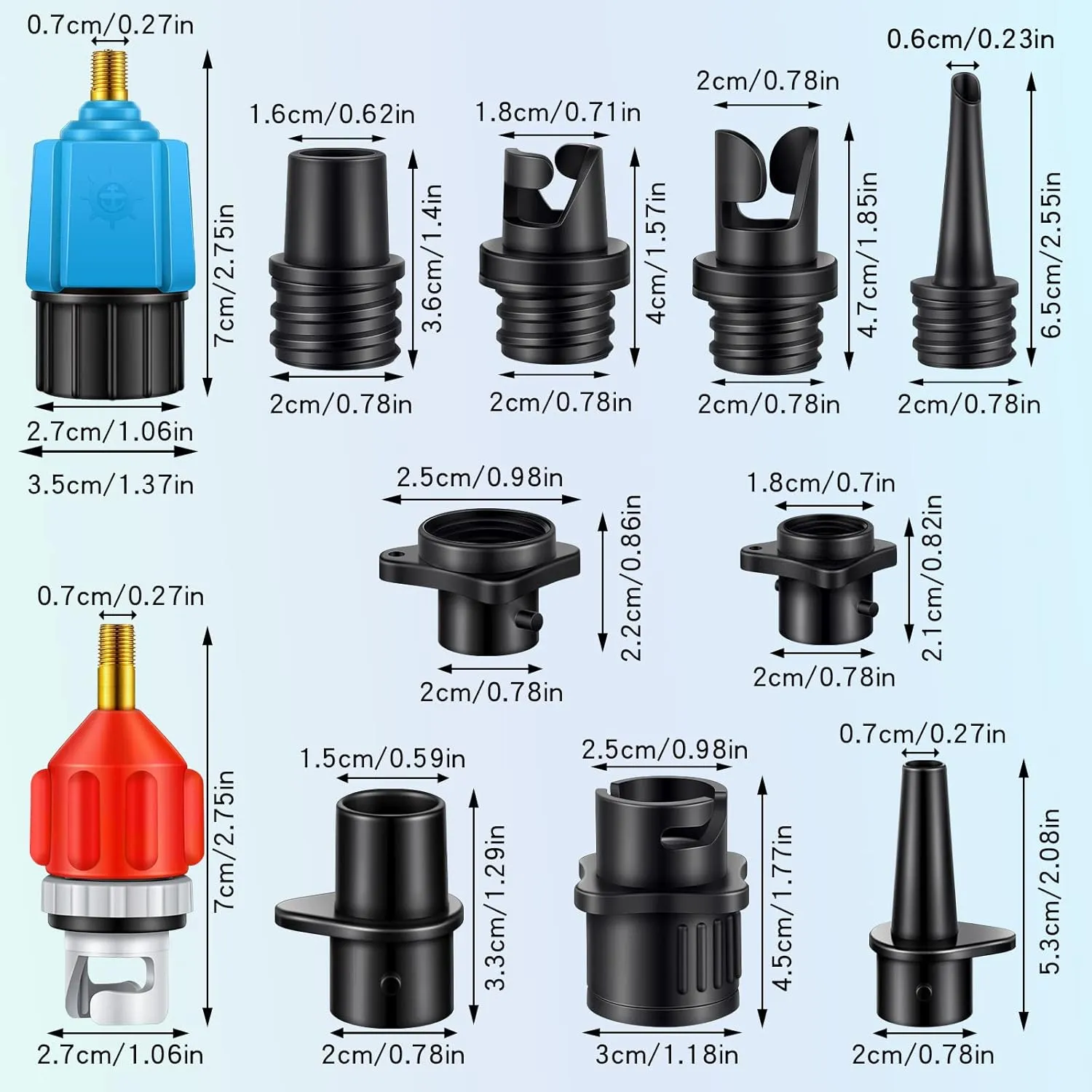 Treela Inflatable Air Pump Adaptor Compatible with SUP Inflatable Car Air Compressor Valve Adaptor with 9 Valve Nozzle for Paddle Board Boat
