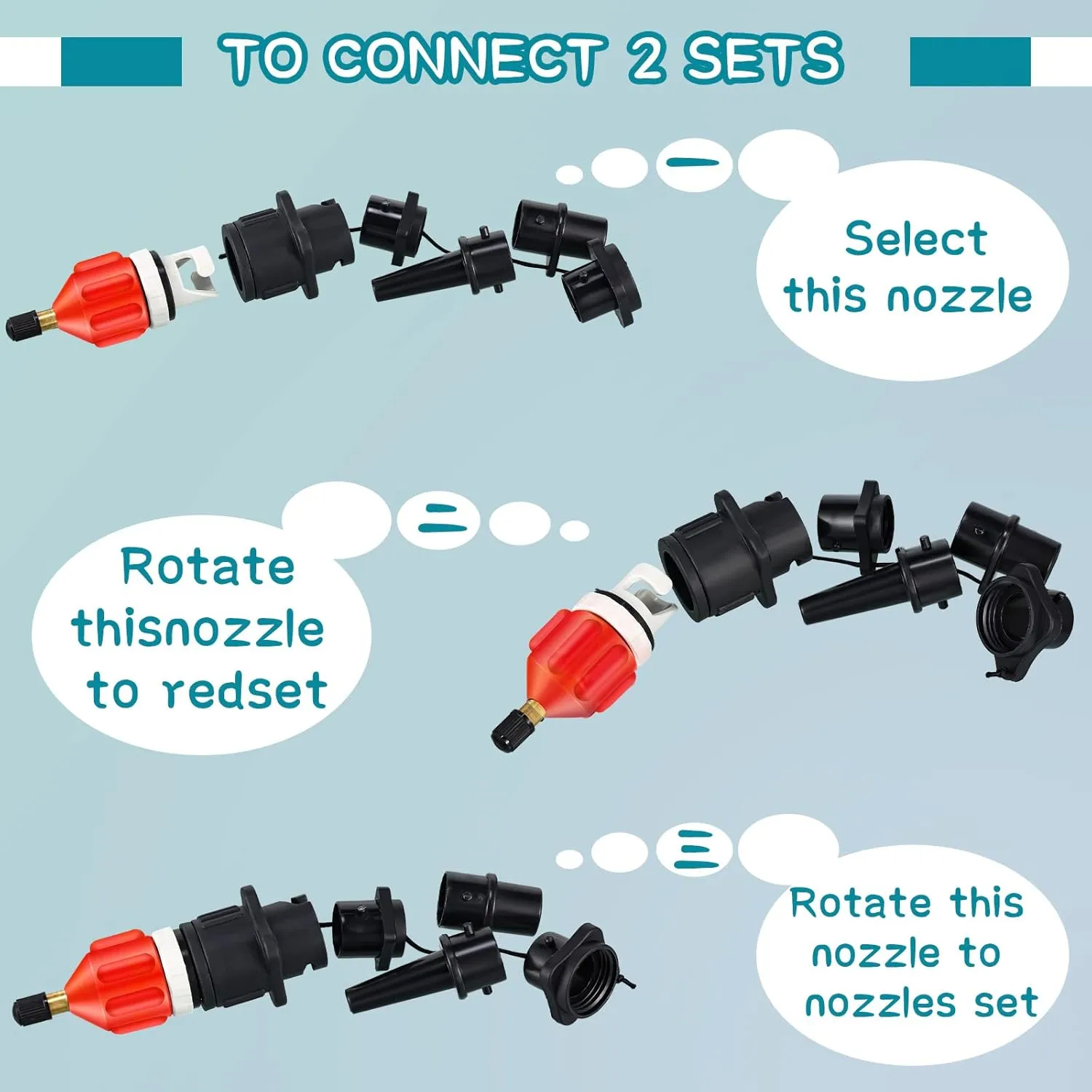 Treela Inflatable Air Pump Adaptor Compatible with SUP Inflatable Car Air Compressor Valve Adaptor with 9 Valve Nozzle for Paddle Board Boat