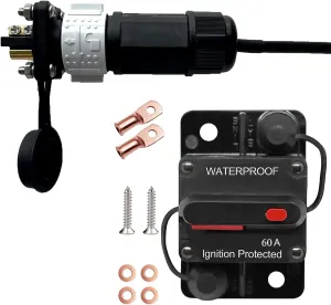 Trolling Motor Plug and Circuit Breaker 60Amp Kit, Trolling Motor Connector with Receptacle 12/24/36/48 Volt Marine Boat Power Waterproof IP67 Compatible with 8 AWG wire (White)
