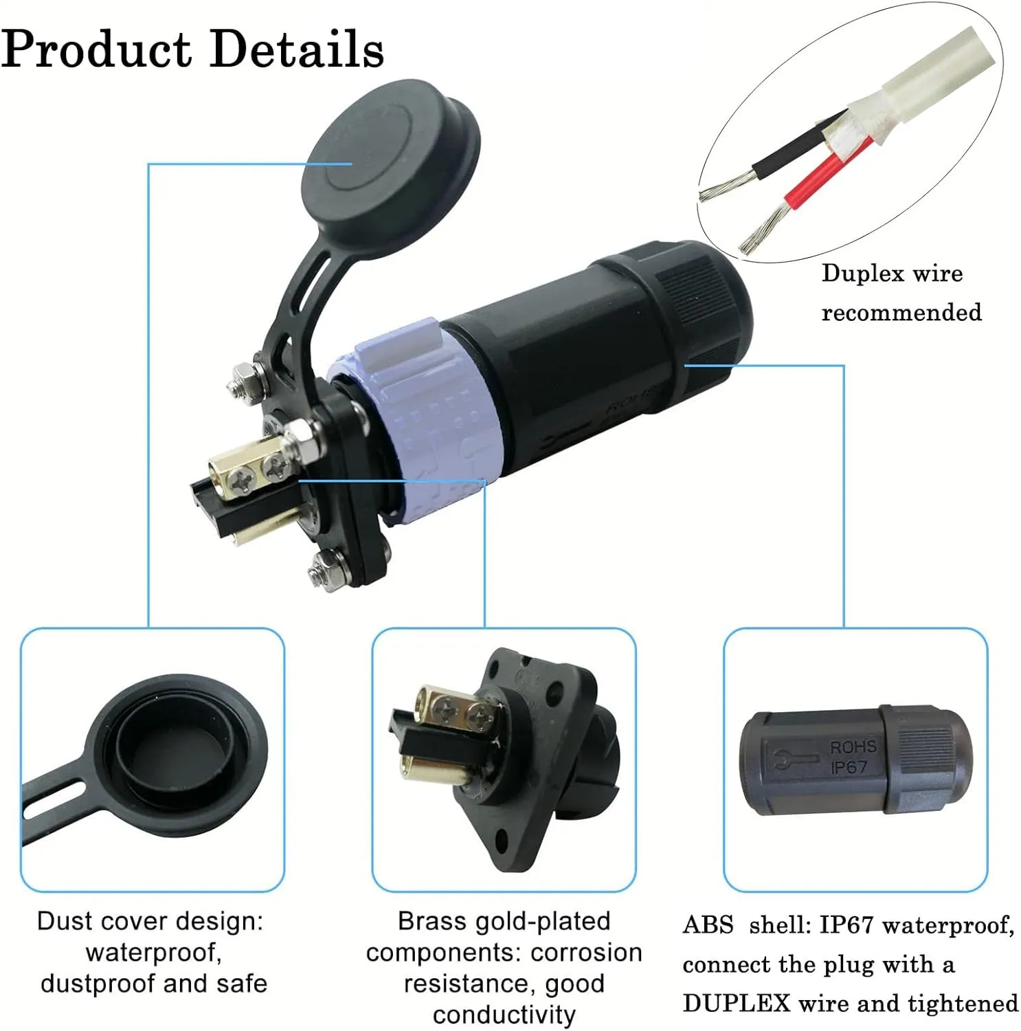 Trolling Motor Plug and Circuit Breaker 60Amp Kit, Trolling Motor Connector with Receptacle 12/24/36/48 Volt Marine Boat Power Waterproof IP67 Compatible with 8 AWG wire (White)