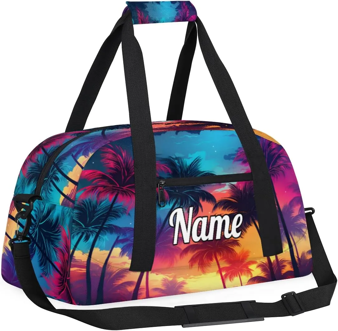 Tropical Palm Trees Custom Sports Gym Bag Personalized Dance Bag Teens Travel Weekender Overnight Carry On Bag Boys Girls Waterproof