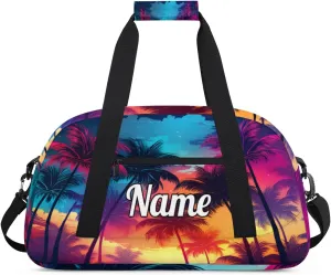 Tropical Palm Trees Custom Sports Gym Bag Personalized Dance Bag Teens Travel Weekender Overnight Carry On Bag Boys Girls Waterproof