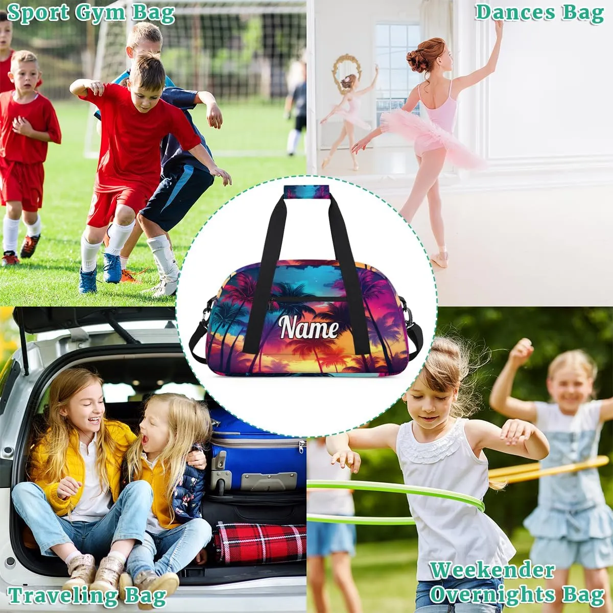 Tropical Palm Trees Custom Sports Gym Bag Personalized Dance Bag Teens Travel Weekender Overnight Carry On Bag Boys Girls Waterproof