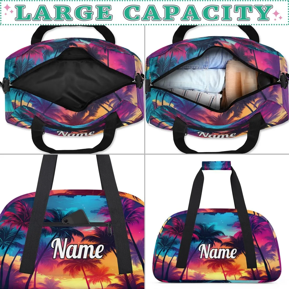 Tropical Palm Trees Custom Sports Gym Bag Personalized Dance Bag Teens Travel Weekender Overnight Carry On Bag Boys Girls Waterproof