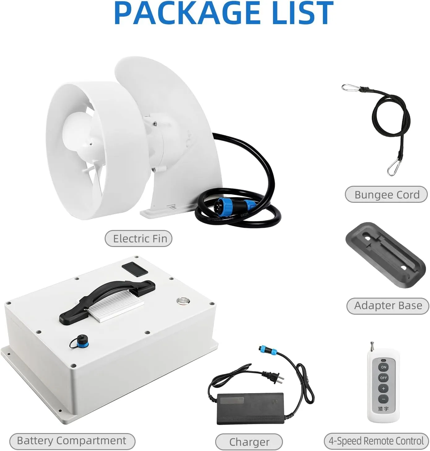 Underwater Thruster for Paddleboard Kayak Boat, 24V/380W Electric Fin, Waterproof Brushless Motor 3-Blade Propeller, 6-9 km/h Speed, with Battery Box, RC and Adapter Base