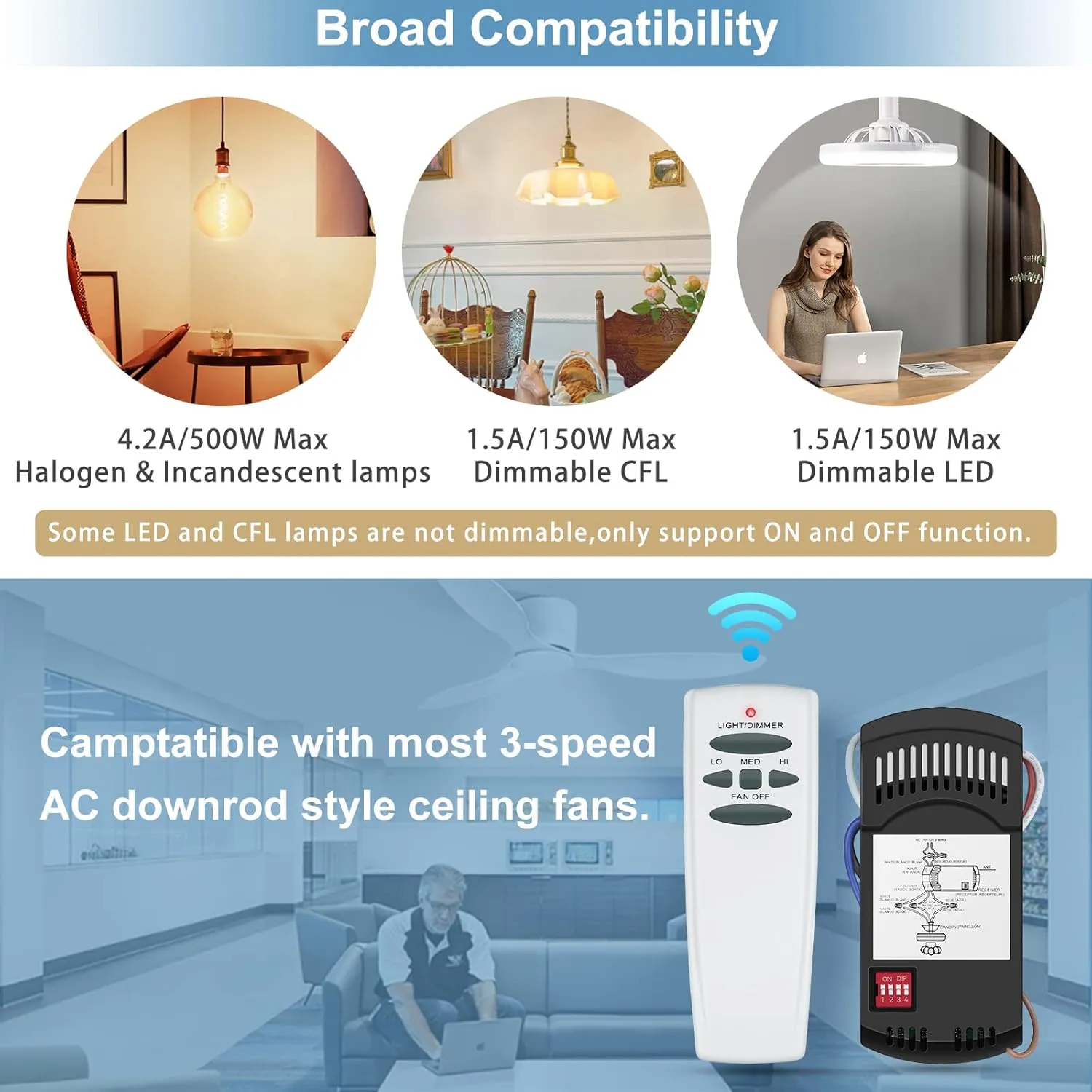 Universal Ceiling Fan Remote Control Kit Dimmable, Replacement for Hampton Bay,Hunter, Honeywell, Westinghouse FAN-28R Fan-HD CHQ7078T UC7078T L3H2010FANHD L3H2014FANHD RR7079T Fan-HD5