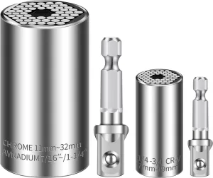 Universal Socket Set (11-32mm 7-19mm) Super Socket for Unscrew Any Bolt Multi-Function Universal Socket Tool Kit with Power Drill Adapters Gifts for Men, Father/Dad, Husband, DIY Handyman 4PCS