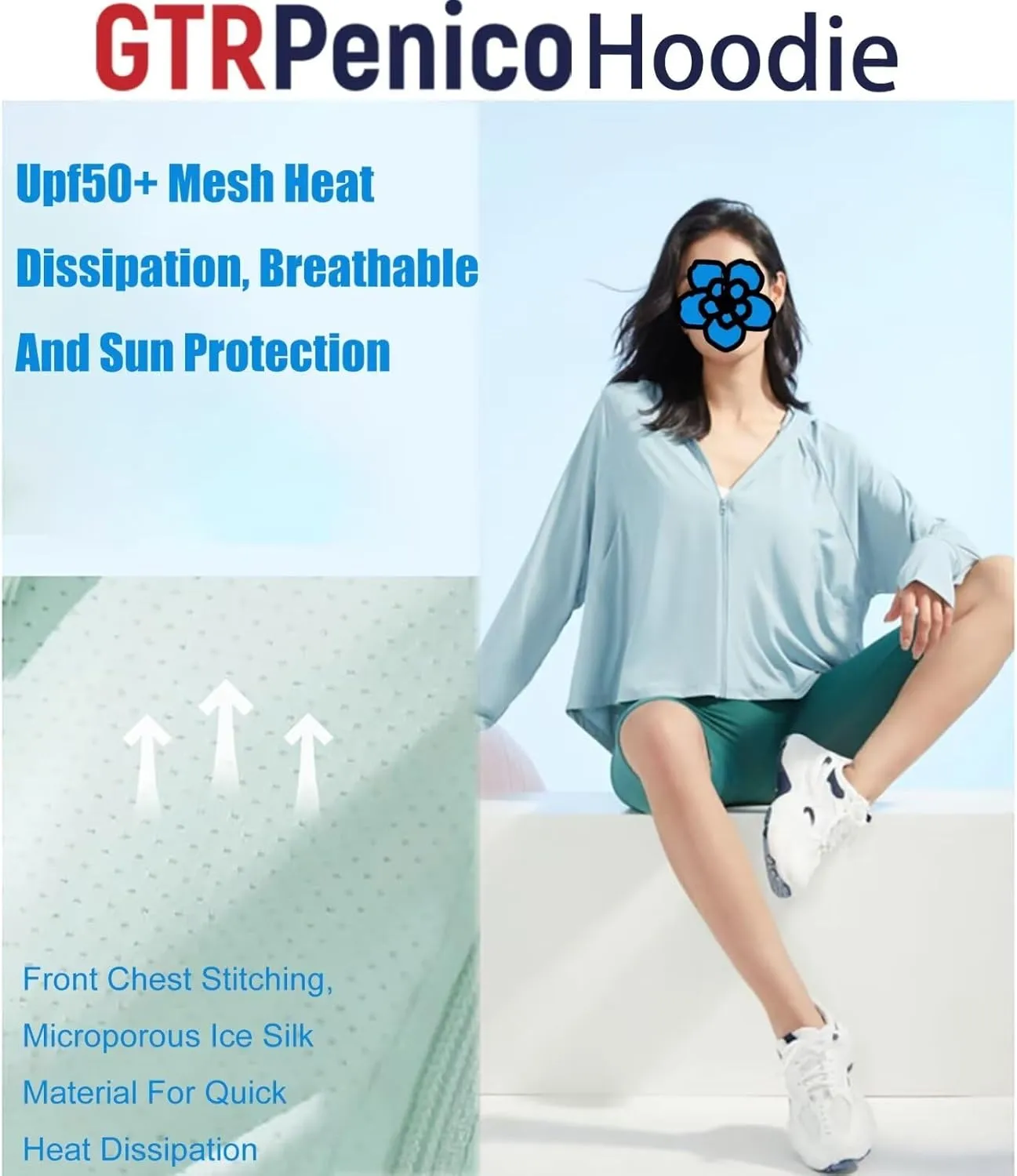 UPF 50  UV Women's Sun Protective Jacket Full Zip Sun Protection Clothing Lightweight Long Sleeve Hoodie Sun Shirt